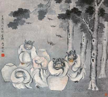 黄左田 人物 立轴